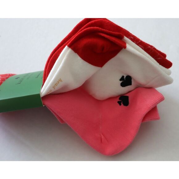 Kate Spade Women's Sz 4-10 Red Pink White Solid Hearts 3 Pair Quarter Socks - Picture 7 of 8